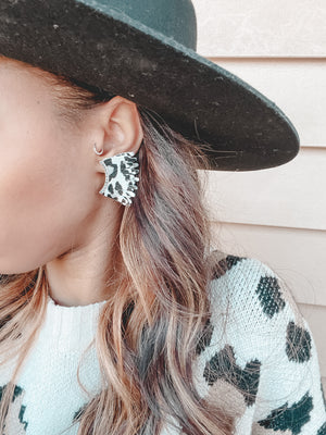 White/black cheetah wing earrings