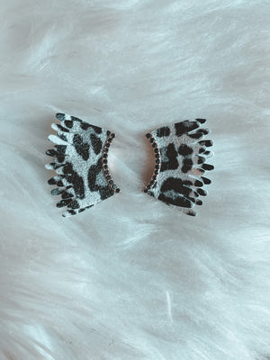 White/black cheetah wing earrings