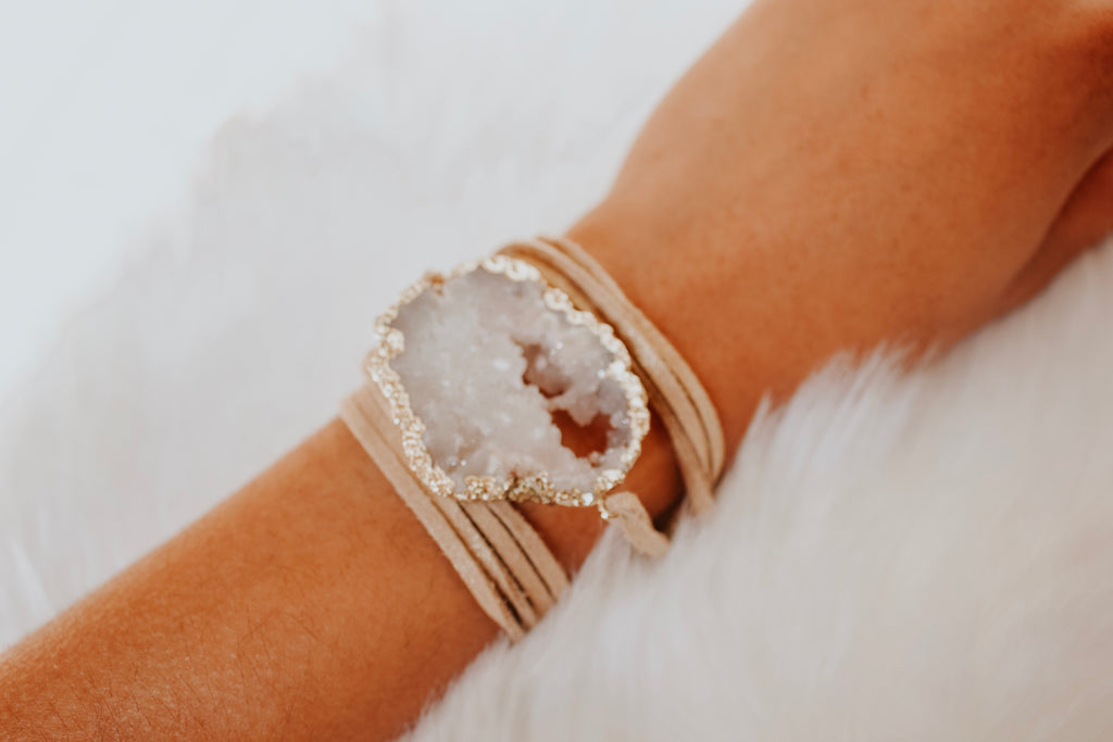 Gold x Tan Druzy wrap bracelet